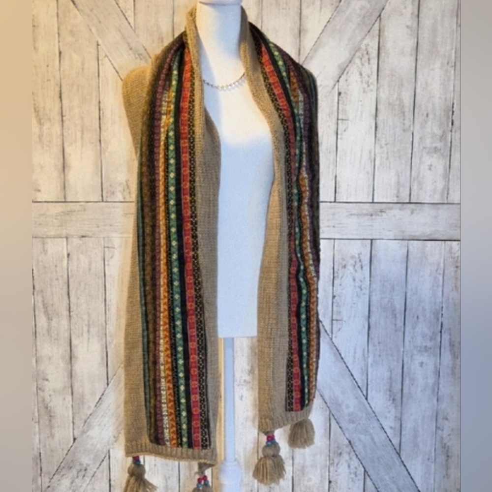 Multicolor Knit Scarf with Tassels